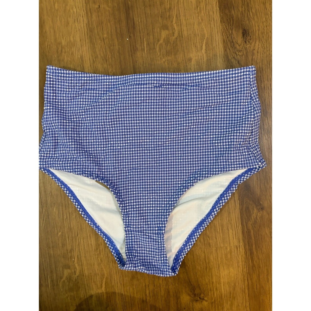 NWT J CREW Blue Gingham Textured High Waisted Bikini Bottoms XXS